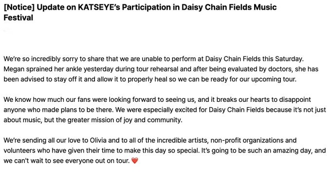 KATSEYE Withdraws From Olivia Rodrigo’s Daisy Chain Fields After Megan’s Injury